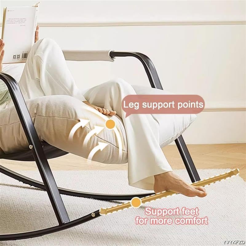 Image of Padded Rocking Lounge Chair with Thick Tufted Cushion, Sturdy Metal Frame, Modern Indoor Rocker Armchair for Living Room, Bedroom, Reading Corner, or Relaxation Space (Grey, Small)