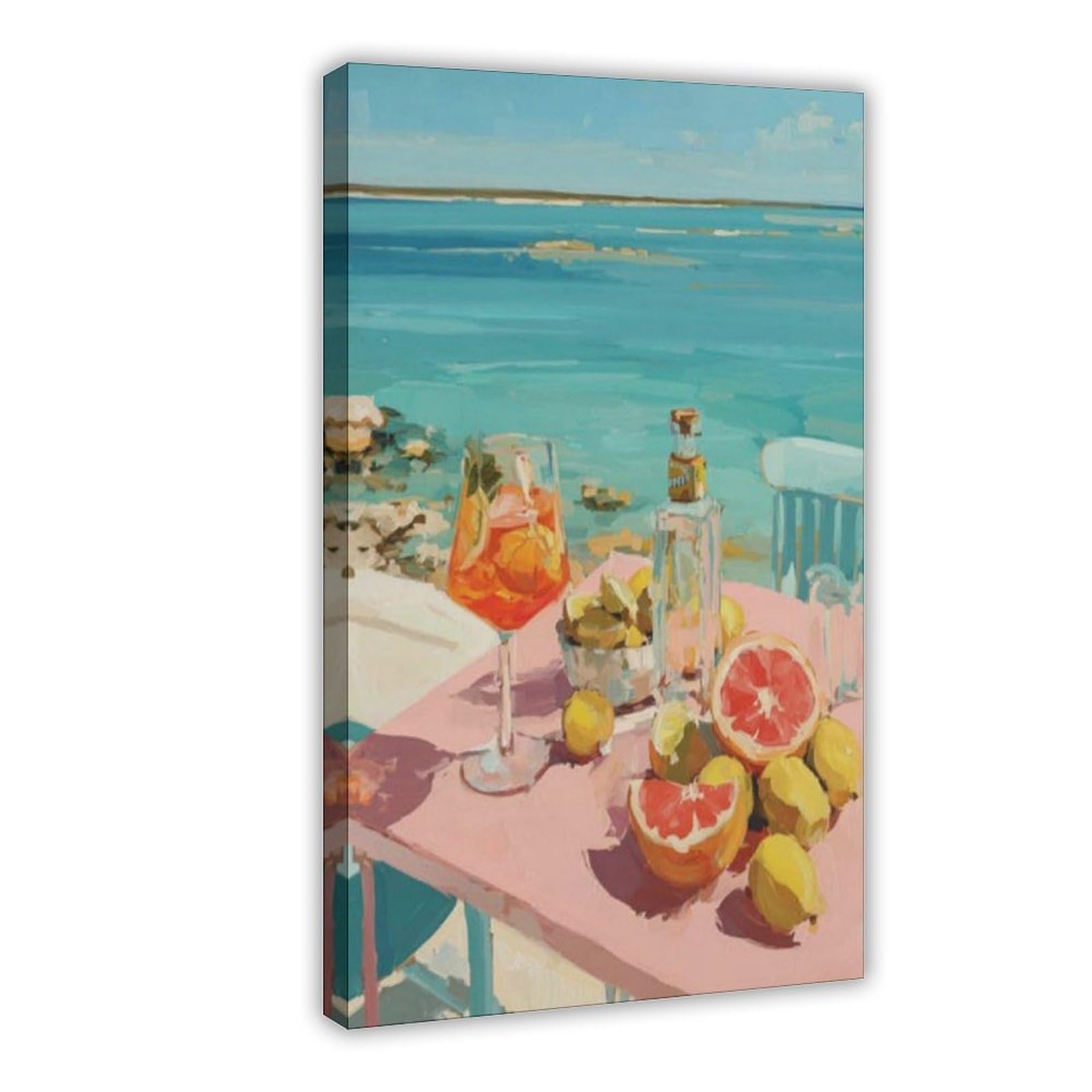 Lxwnze Frame Aperol Spritz Poster, Coastal Citrus Still Life Canvas Poster Bedroom Decor Landscape Office Room Decor Gift 8" L X 12" W