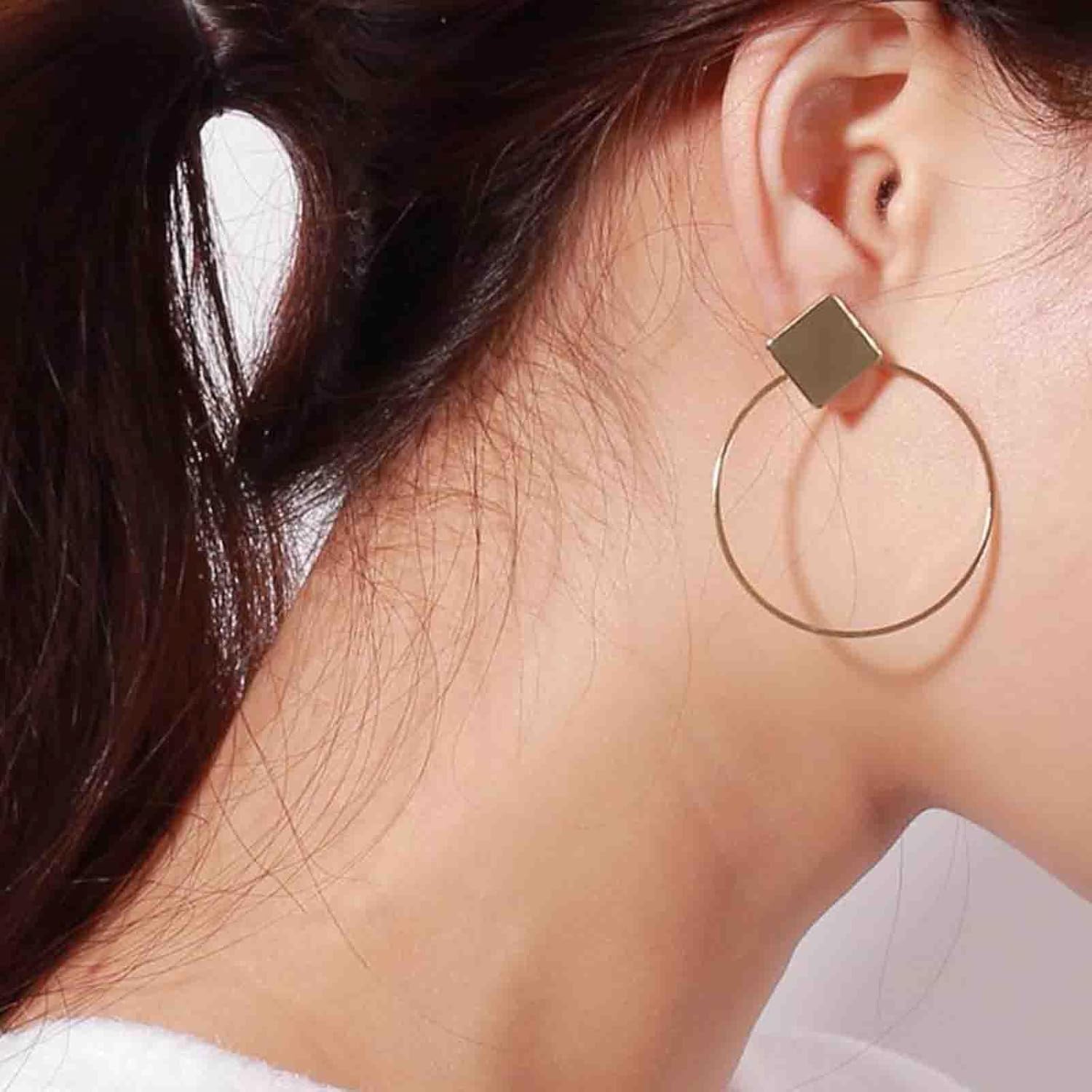 Boho Exaggerated Circle Dangle Earrings Large Circle Drop Earring Gold Hollow Geometric Earrings Geometric Stud Earring Jewelry for Women - Image 2