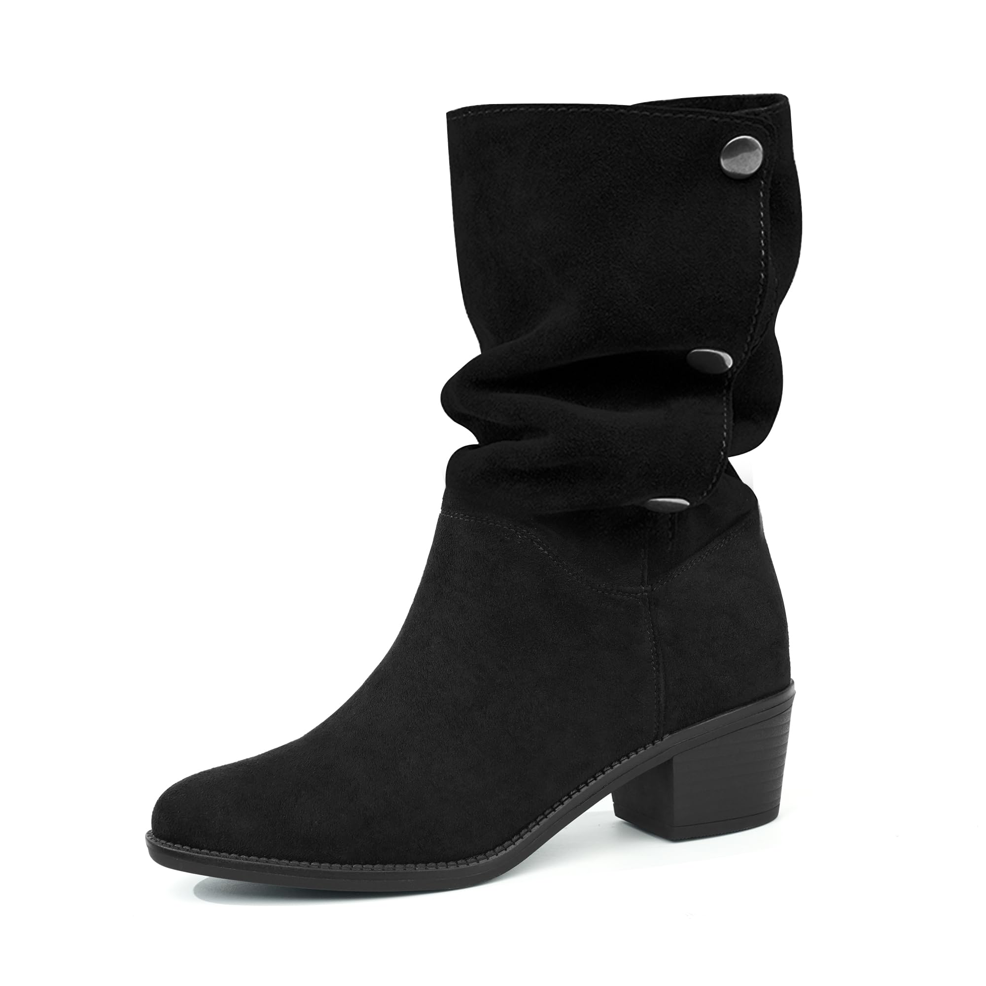 starmerx Womens Suede Mid Calf Boots 3 Way Fold Over Style Chunky Block Heel Booties Fall Winter