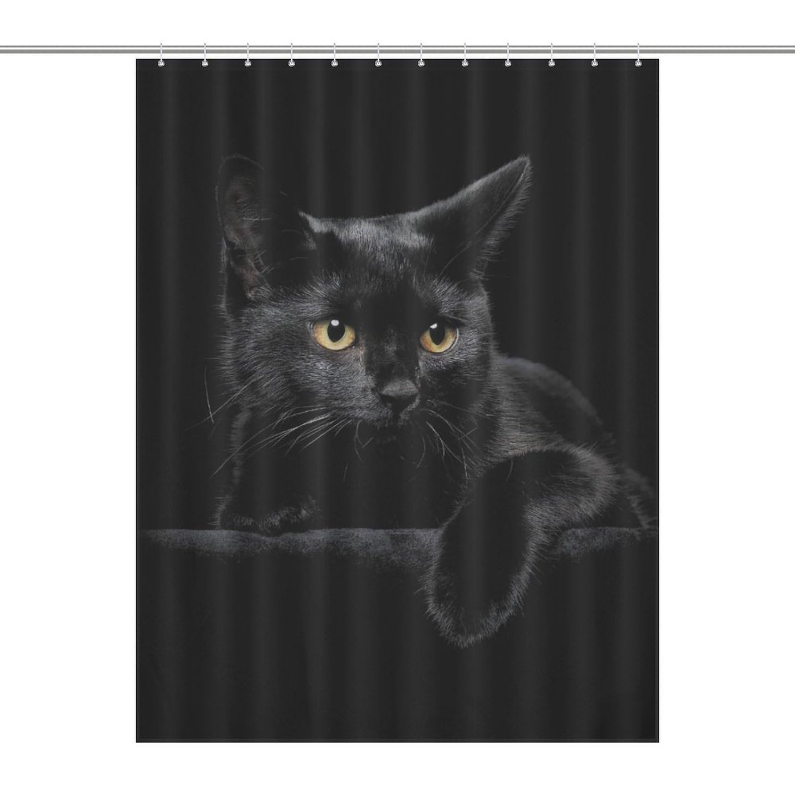 CZZYH 136 X 180 Cm Shower Curtains with Hooks, Bathroom Accessory, Staring Black Cat Shower Curtain