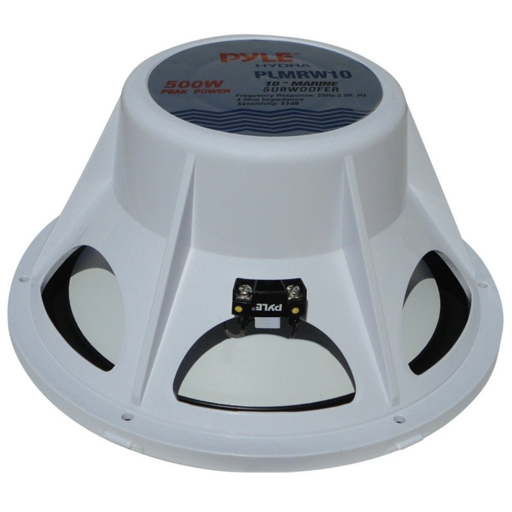 PYLE PLMRW10 Sub subwoofer Chubasquero Marino wáter Proof 10" 25,00 cm 250 mm Blancos por embarcaciones Barco balsa Piscina Individual Bobina de 4 Ohm 250 Watt rms 500 Watt MAX 1 piezo