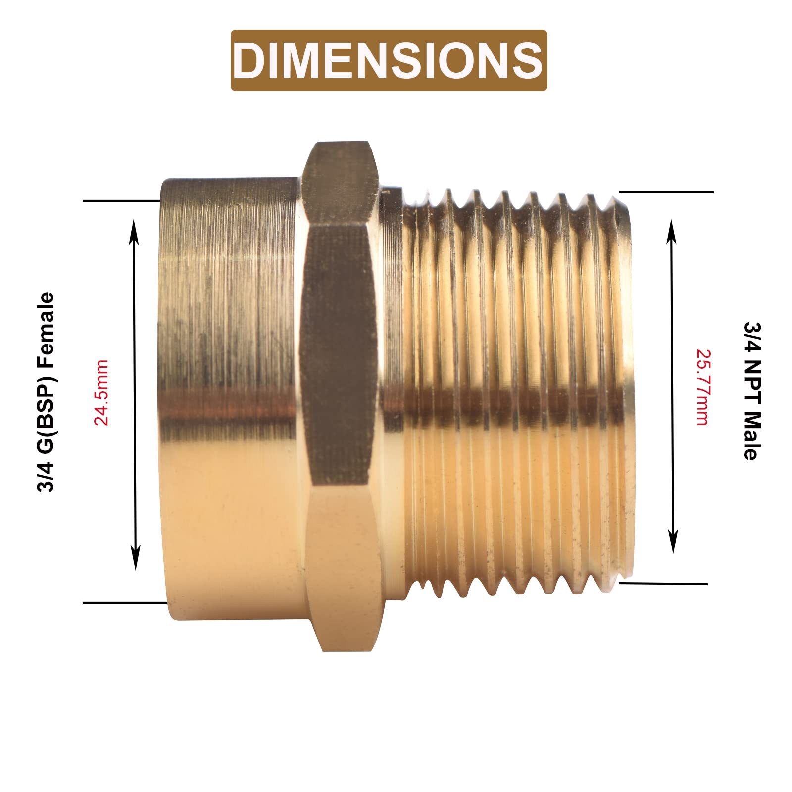 Riduzione Filettata In Ottone 1/4 BSP Femmina &ndash; 3/4 BSP Maschio
