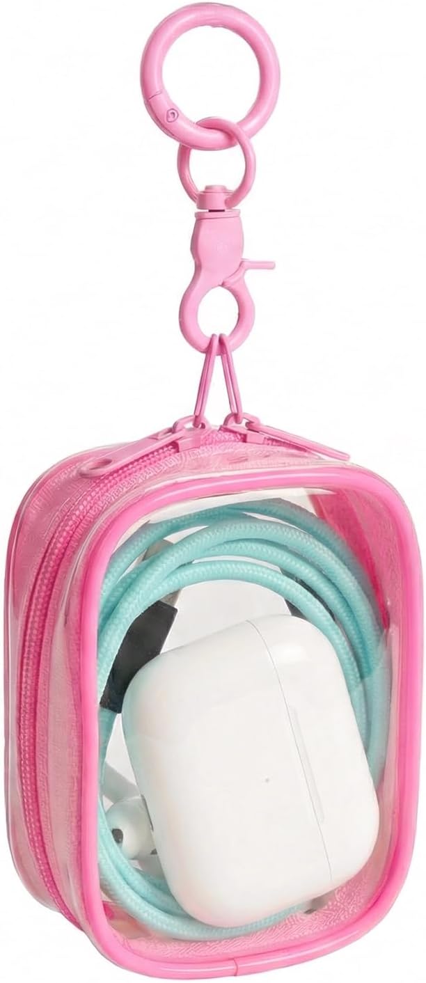 PVC Multifunction Organizer: Earbud Case, Blind Box Doll Transparent Display, Makeup Bag, Travel Essentials Organizer & Travel Bag, Doll is Not Included, Pink