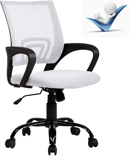 Miniatura 10 de Silla de oficina ergonómica de malla con respaldo medio, soporte lumbar, ajustable, giratoria, enrollable, silla de escritorio rosa con brazos para