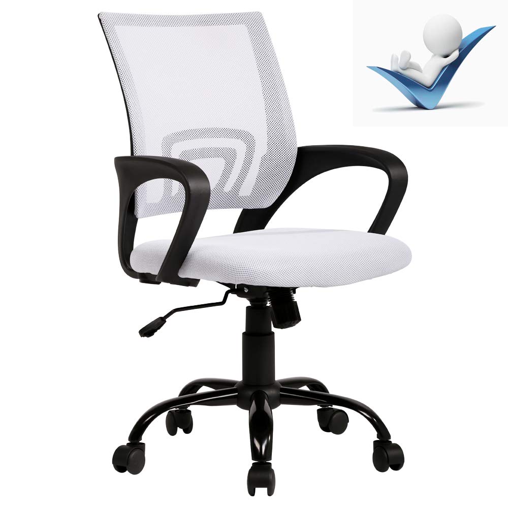 Pink Ergonomic Mid Back Home Office Mesh Computer Desk Chair with Lumbar Support Arms Swivel Rolling Casters for