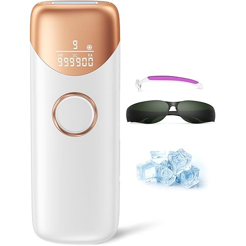 Laser Hair Removal Ubroo IPL Hair Removal Device with 5℃ Ice Cooling, At-Home Painless Laser Hair Removal for Women & Men, Face Body Use Smooth Skin (Gold)