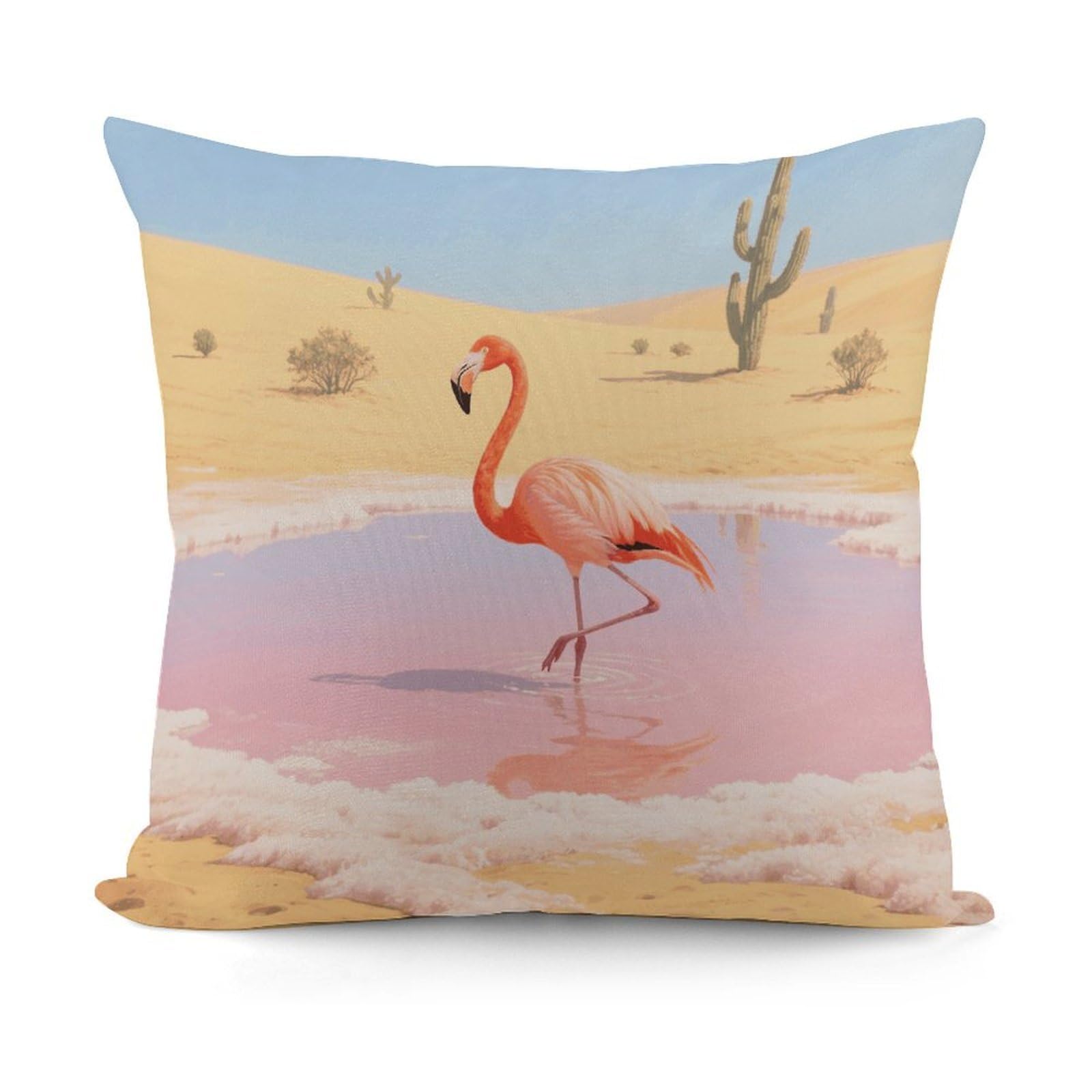 VstaDank Orange Flamingo in Salt Lake Pillow Cover with Invisible Zipper Square Throw Pillowcase Plush Couch Sofa Pillow Case 18x18 Inch Decorative Throw Cushion Covers for Sofa Living Pillowcover
