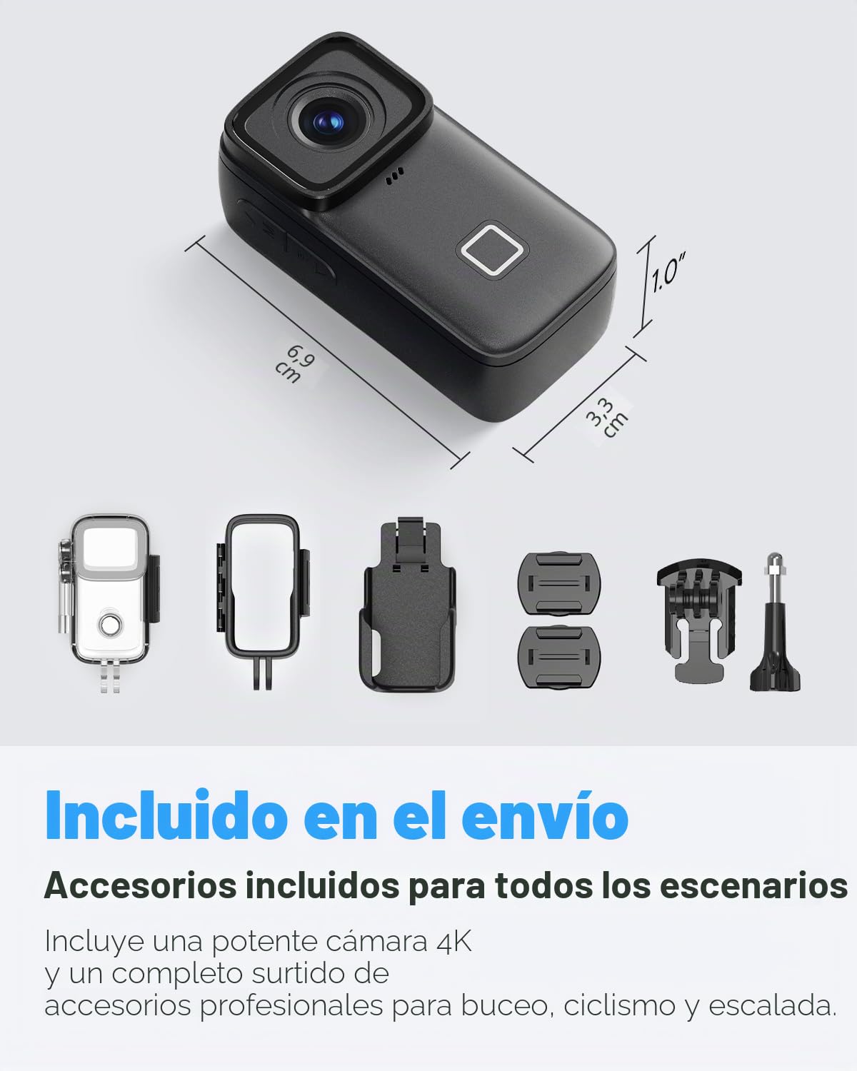 SJCAM C200 Pro Cámara Deportiva 4K Action Camera con Estabilización Giroscópica 6 Ejes, Impermeable 40m, Pantalla Táctil 1.3", Gran Angular 135°, WiFi, Kit con Accesorios - Negro (Sin Tarjeta)
