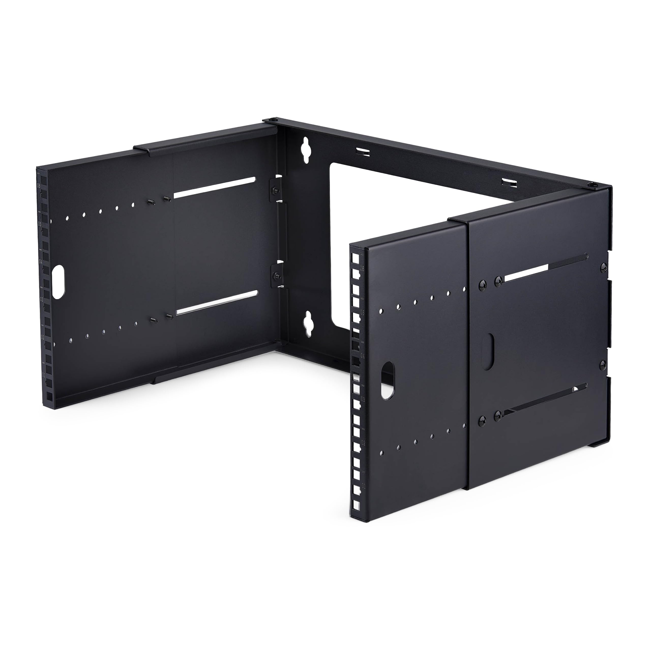 StarTech.com 2-Pfosten 6 HE Wandrack, Tiefenverstellbare Rack Halterung (245-397mm), 19 Zoll Serverschrank, Flachpaket, Schwarz, Traglast 40kg