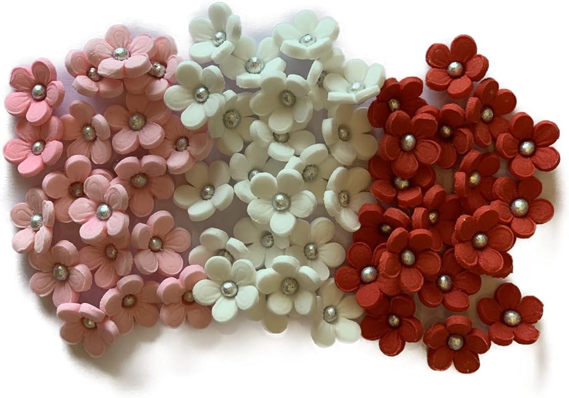SWEET INSPIRATIONS Edible Cake Decoration/ Sprinkles/Cupcake Toppers RED, Pink and White Flowers Medium - 50 Pieces