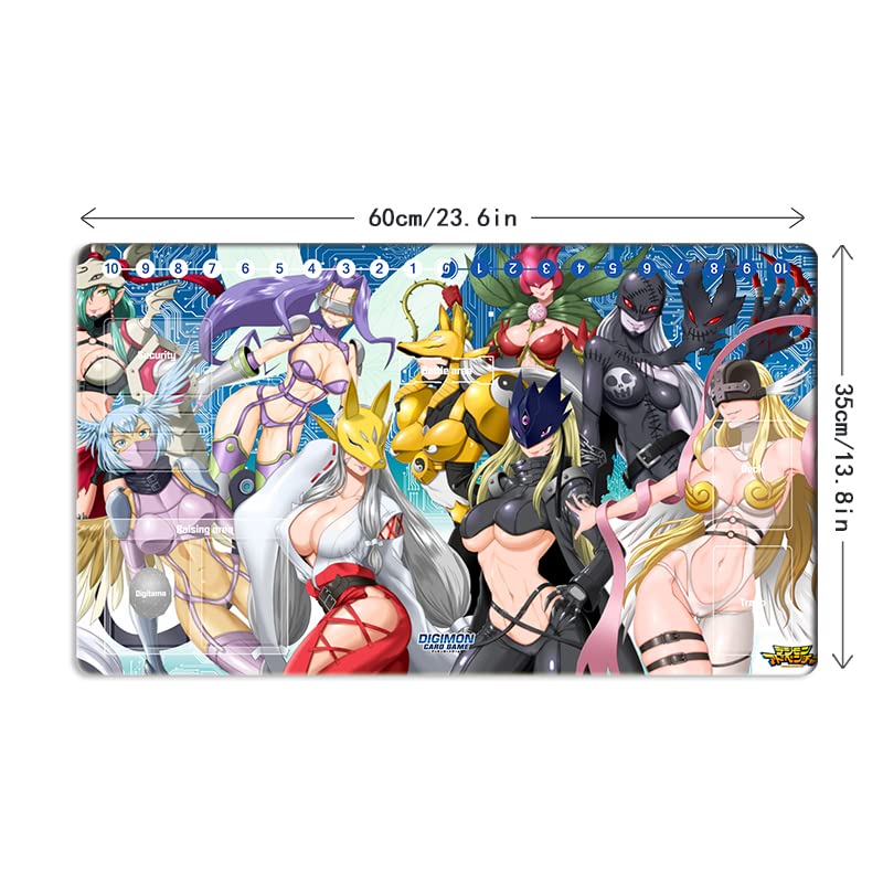 Mlikemat New DTCG Duel Playmat Digimon Ladys Anime Trading Card Game Mat with Card Zones + Free Mat Bag : Toys & Games