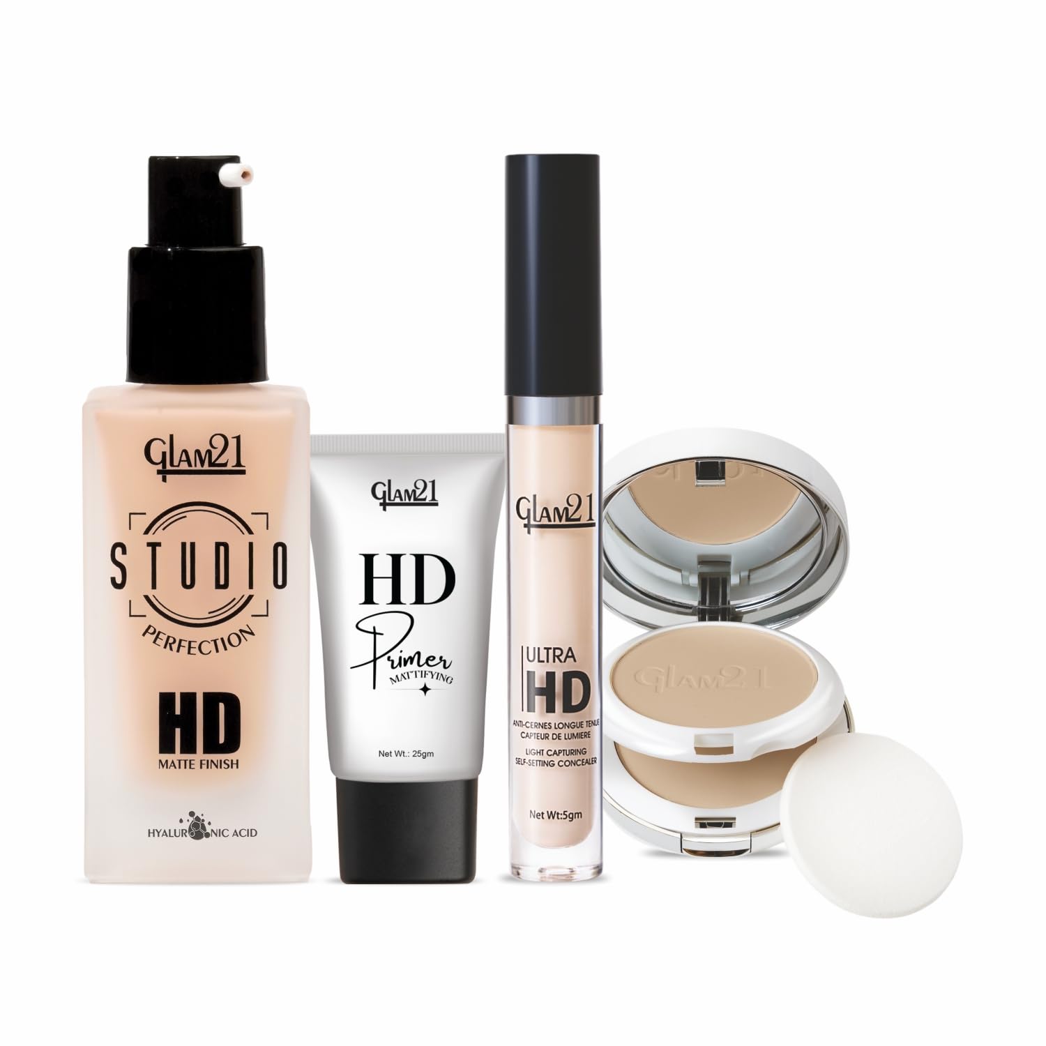 Glam21 4-in-1 Makeup Kit | Primer, HD Matte Foundation-Sand-03, 2 in 1 HD Compact Powder- Fairy Tale -01 & HD Concealer -Light Ivory-01| Full Coverage, Long-Lasting Wear & Waterproof | Smooth, Lightweight & Buildable Coverage for Daily Face Makeup Combo (MAKEUPCOMBO-233)-image-13