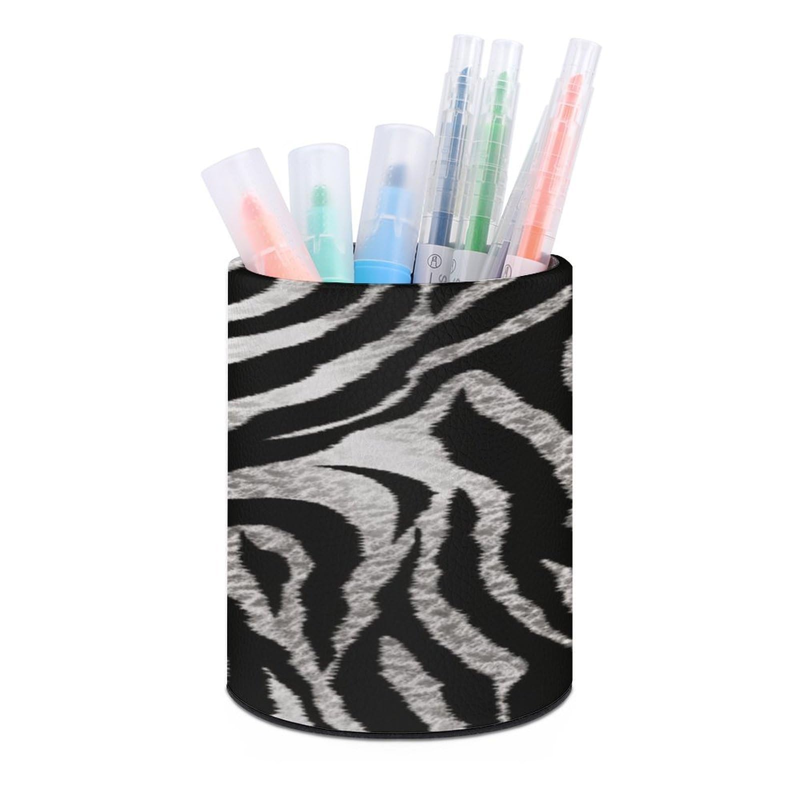 VstaDank Black And White Zebra Print Pen Holder for Desk Makeup Brush Holders Stylish Pen Cup Cute Pencil Cup Round Pencil Holder Decor Brush Scissor Holders for Multifunctional Office Supplies