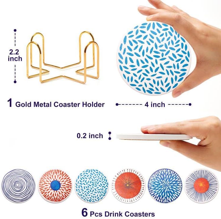 Miniatura 6 de Juego de 6 posavasos absorbentes de cerámica divertidos para bebidas de mediados de siglo para bebidas, decoración de mesa auxiliar bohemia,