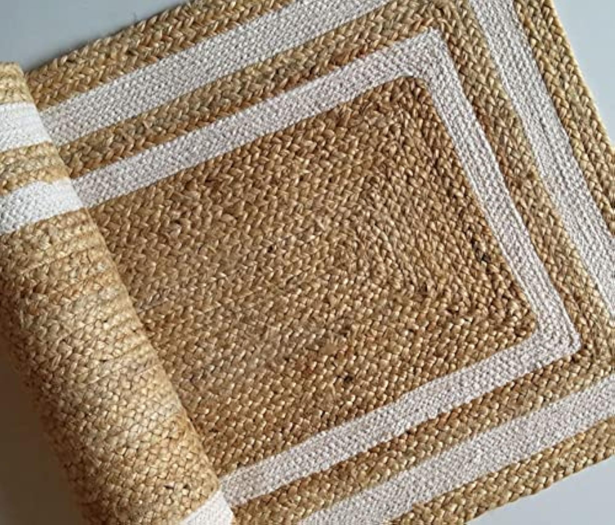Handcrafted Rectangular White Jute Rug for Living Room