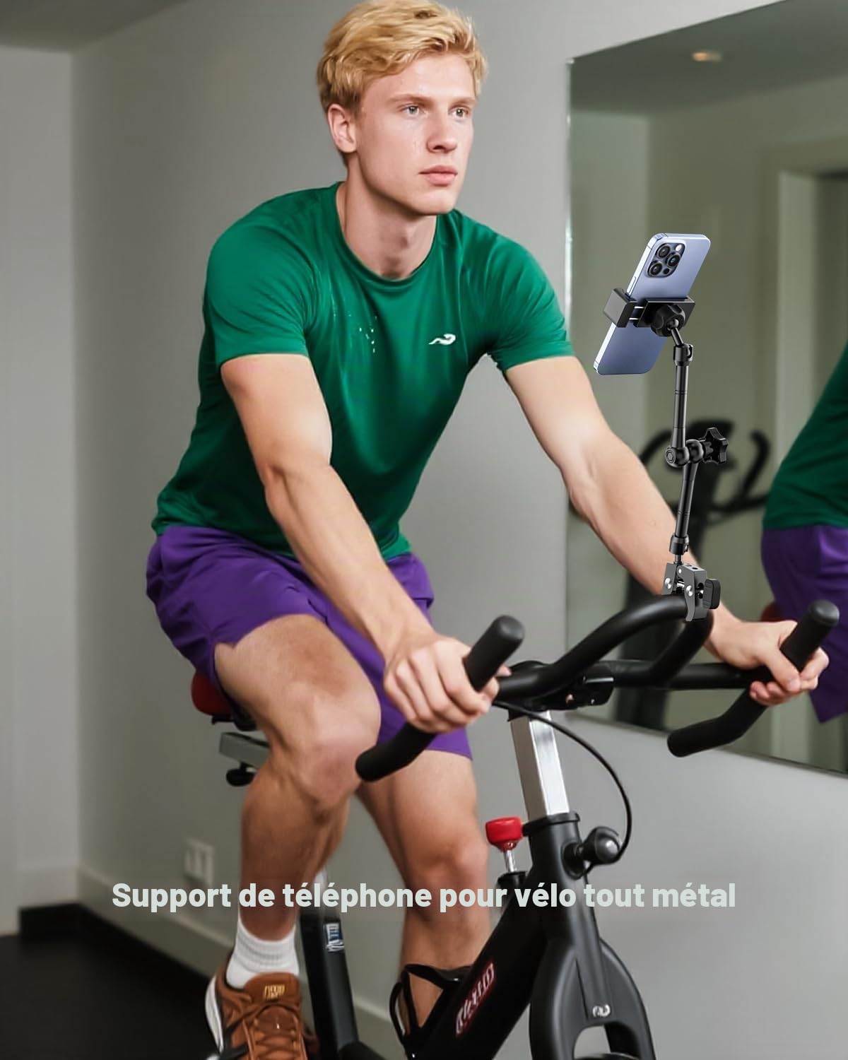 Support Téléphone pour Poussette, [Robuste Tout en Métal] Support Telephone Tapis de Course/Bateau, Rotation à 360° Porte Smartphone Guidon pour iPhone 16/15/14/13/12 Pro Max, Galaxy, 4-7"