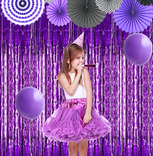 Image of TONIFUL 3Pcs Purple Door Streamers,Purple Photo Booth Backdrop,Metallic Streamers Foil Fringe Curtains for Halloween Birthday,Christmas,New Year,St. Patrick's Day Party Decor(9.9ft x 6.6ft)