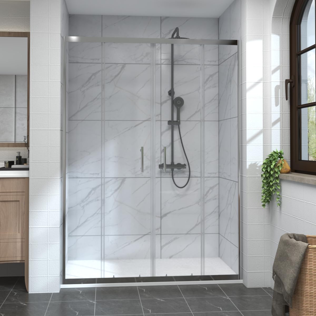 Aquariss 1400mm Chrome Sliding Shower Door Enclosure