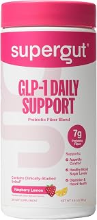 Supergut GLP1 Daily Support - Raspberry Lemon - High Fiber GLP-1 Supplement Powder for Women & Men - Sugar-Free Drink Mix for Gut Health & Digestive Support (18 Servings)