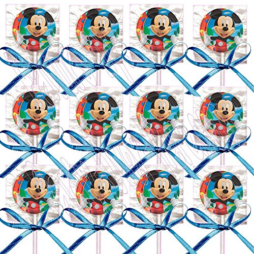 Mickey Mouse Party Favors Supplies Decorations GENERIC Lollipops w/ Blue Bows Favors -12 pcs