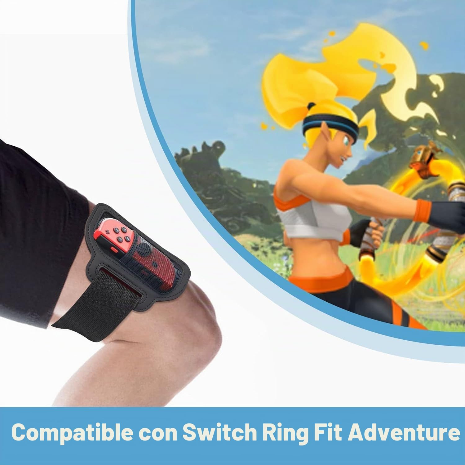 JoyHood Correa para Pierna para Controladores Switch/Switch OLED Joy-con, Accesorios de Juego para Switch Sports Play Soccer/Ring Fit Adventure, Correas Elásticas Ajustables para Piernas Switch