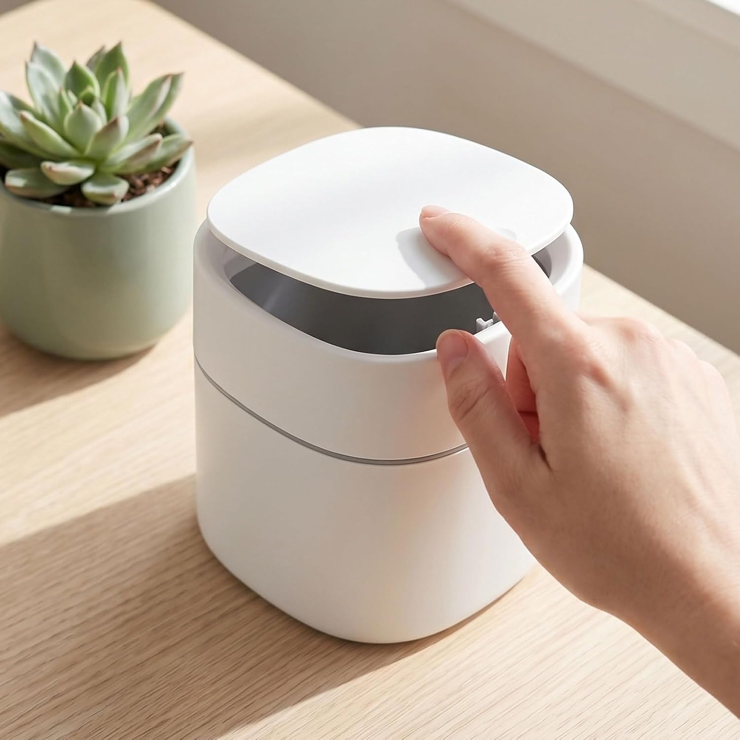 2pcs Small Plastic Trash Can with Push Lid, 2l Mini Desktop Garbage Bin with Space-Saving Design, Versatile Placement for Kitchen and Office Use