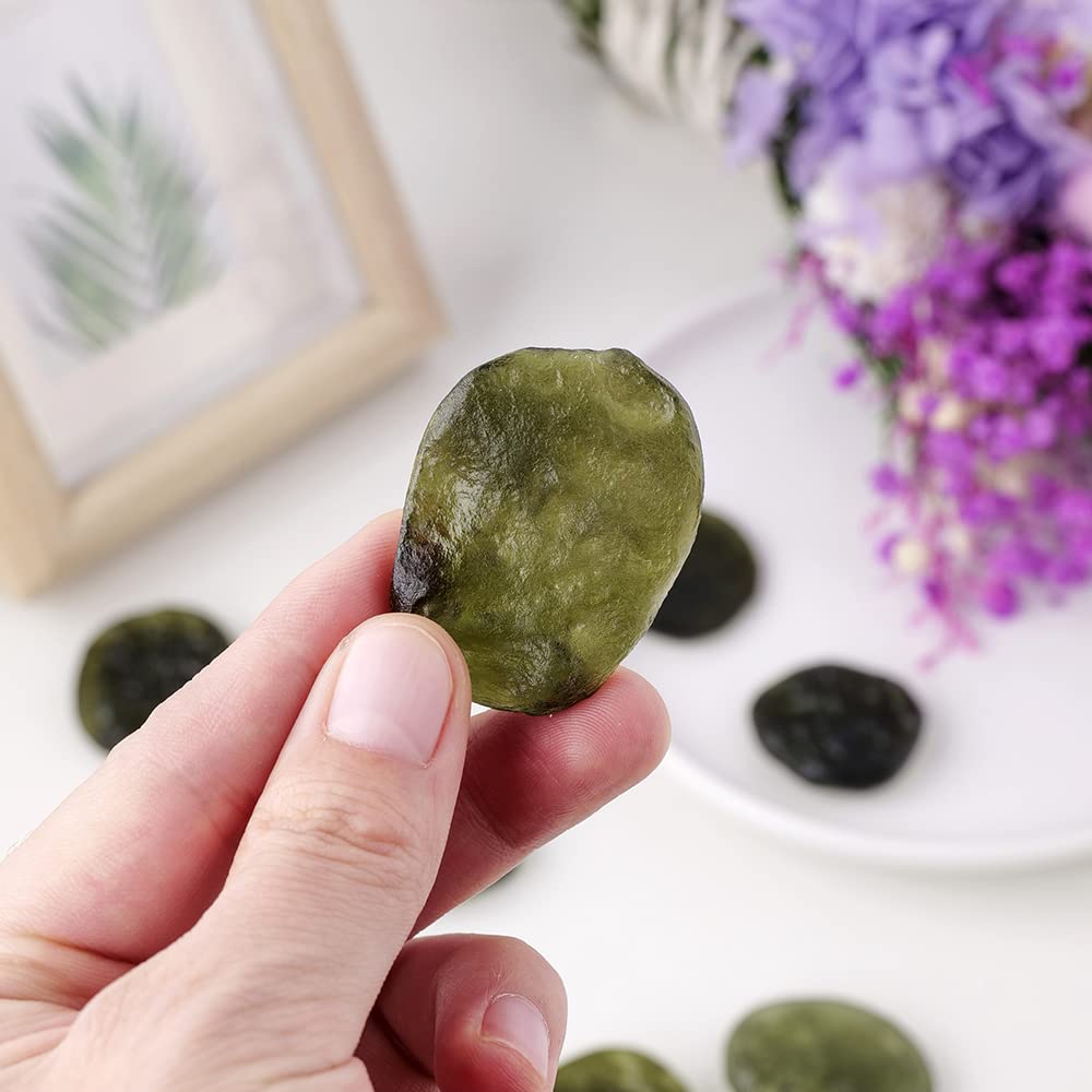 Natural Czech Meteorite Rough Stone Healing Stone Moldavite Crystal Round Slice Energy Gemstone Home Decoraition Gifts, SBOTTON8573.