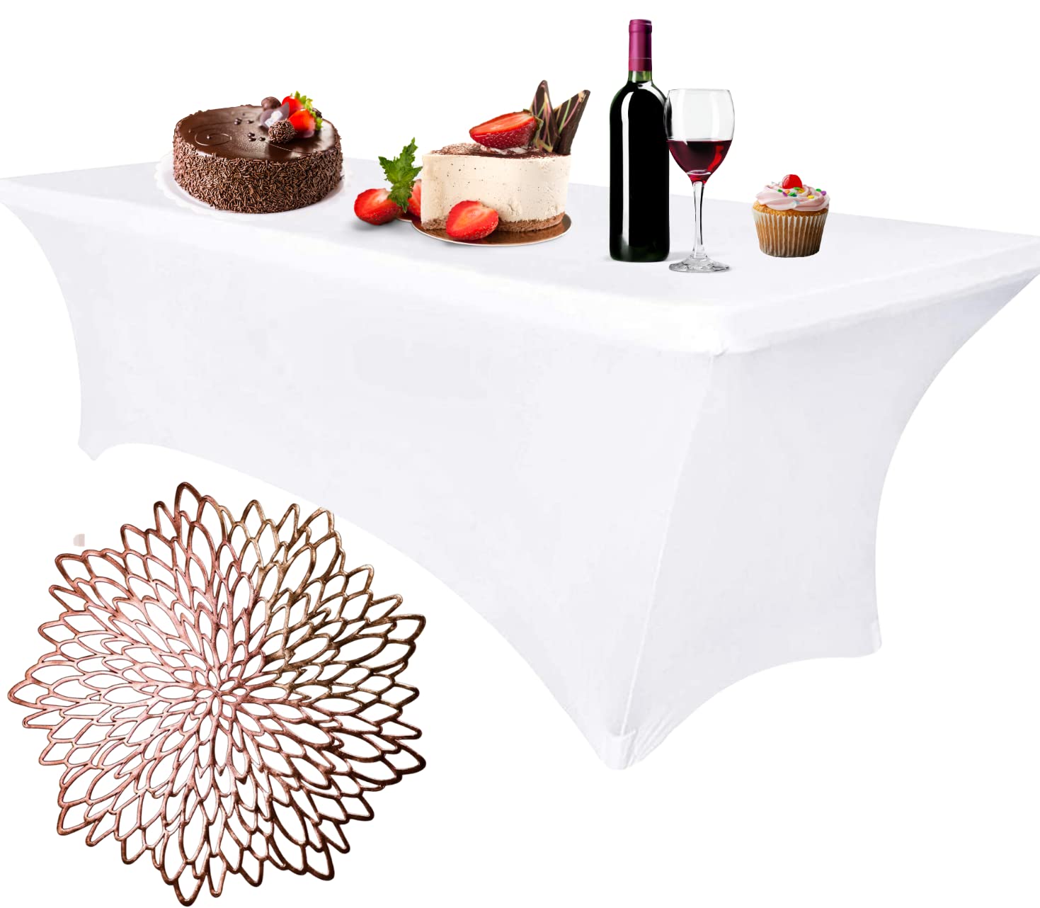 ANNUZ Table Cover Fitted Rectangular Tablecloth Stretchable Fabric 6FT Spandex | Wrinkle-Free for Party Dj Tradeshows Banquet Weddings+ Free Table Mat (Black)(White) غطاء طاولة| مفرش طاولة| ابيض واسود