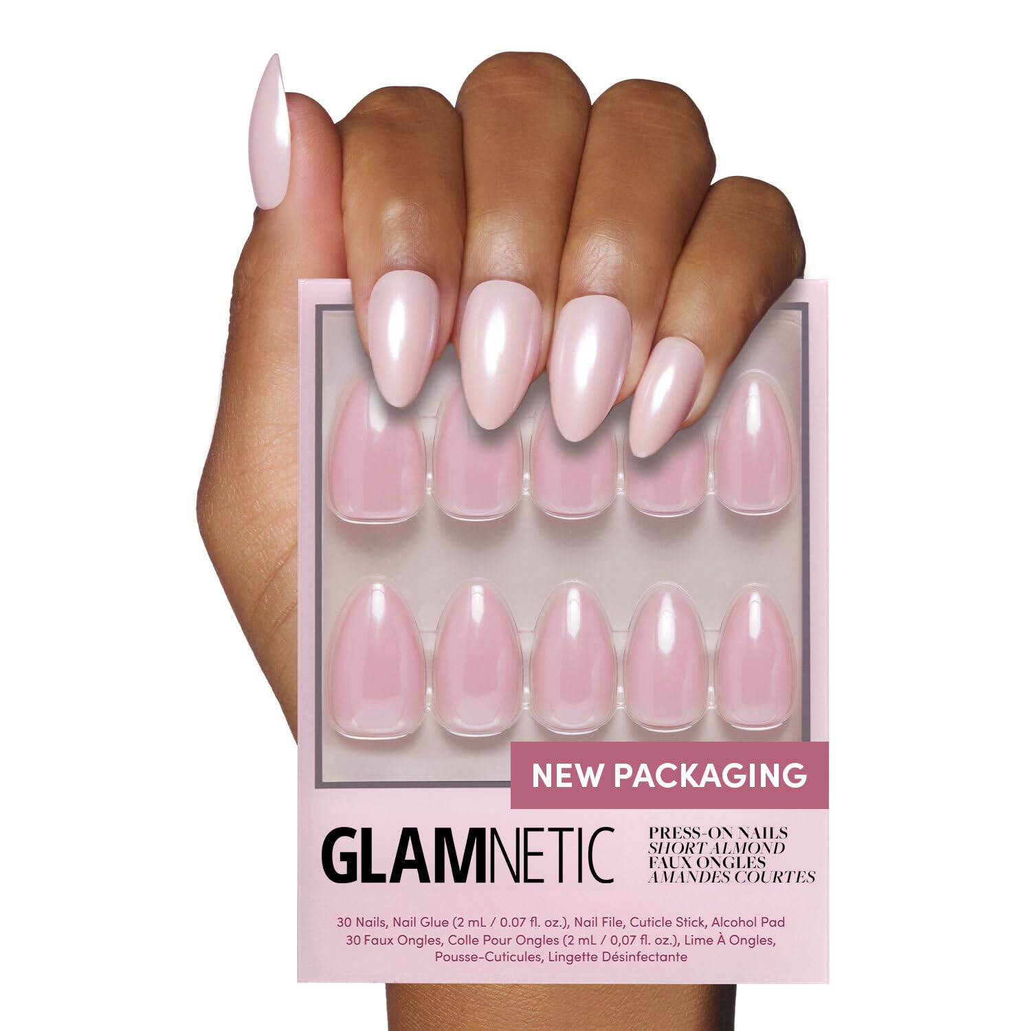 Glamnetic Press On Nails - All Time Love | Glossy, Semi-Transparent, Short Almond French Tip Nails with Leaf Accents, Salon Quality | 15 Sizes - 30 Nail Kit with Glue — view 25
