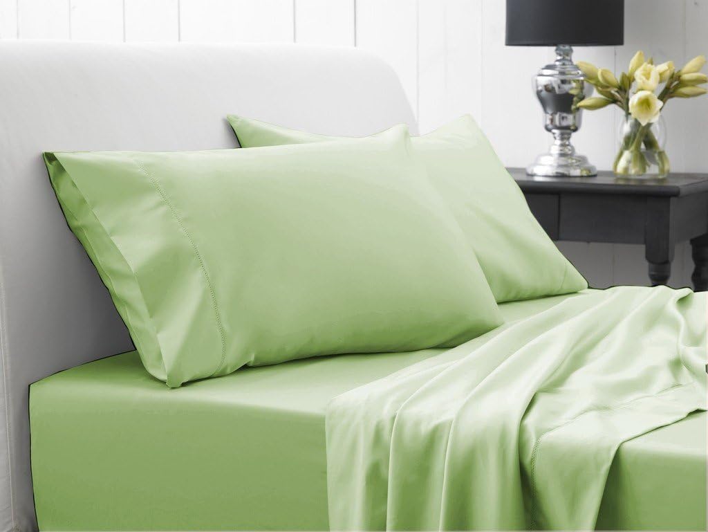 LaxLinen 600 Thread Count 100 Percent Egyption Cotton Full Sleeper Sofa Bed Sheet Set (54" x 72" + 8") Parrot Green Solid