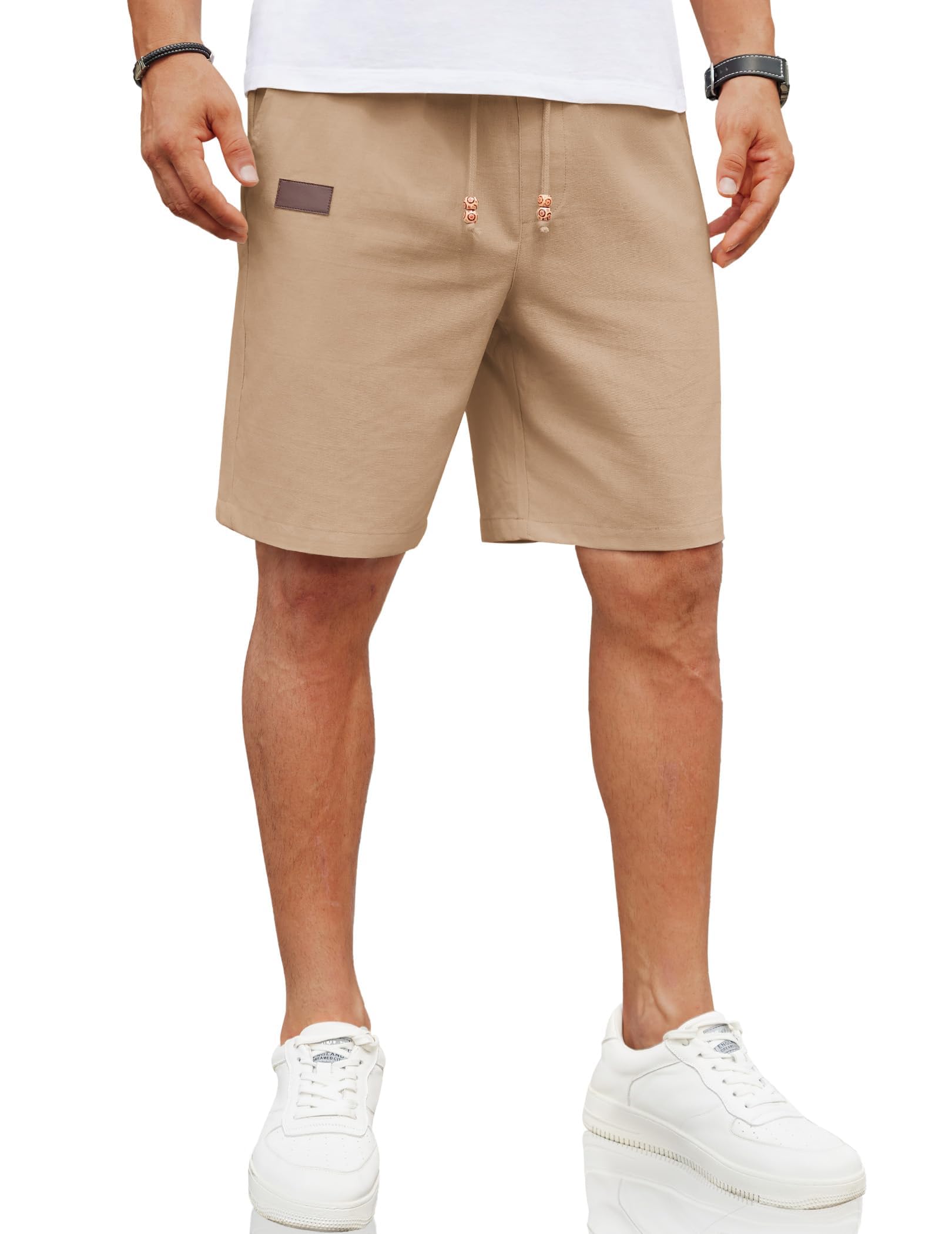 COOFANDY Herren Leinen Shorts Kurze Leinenhosen mit Gummizug Freizeithose Leichte Sommerhose mit Taschen