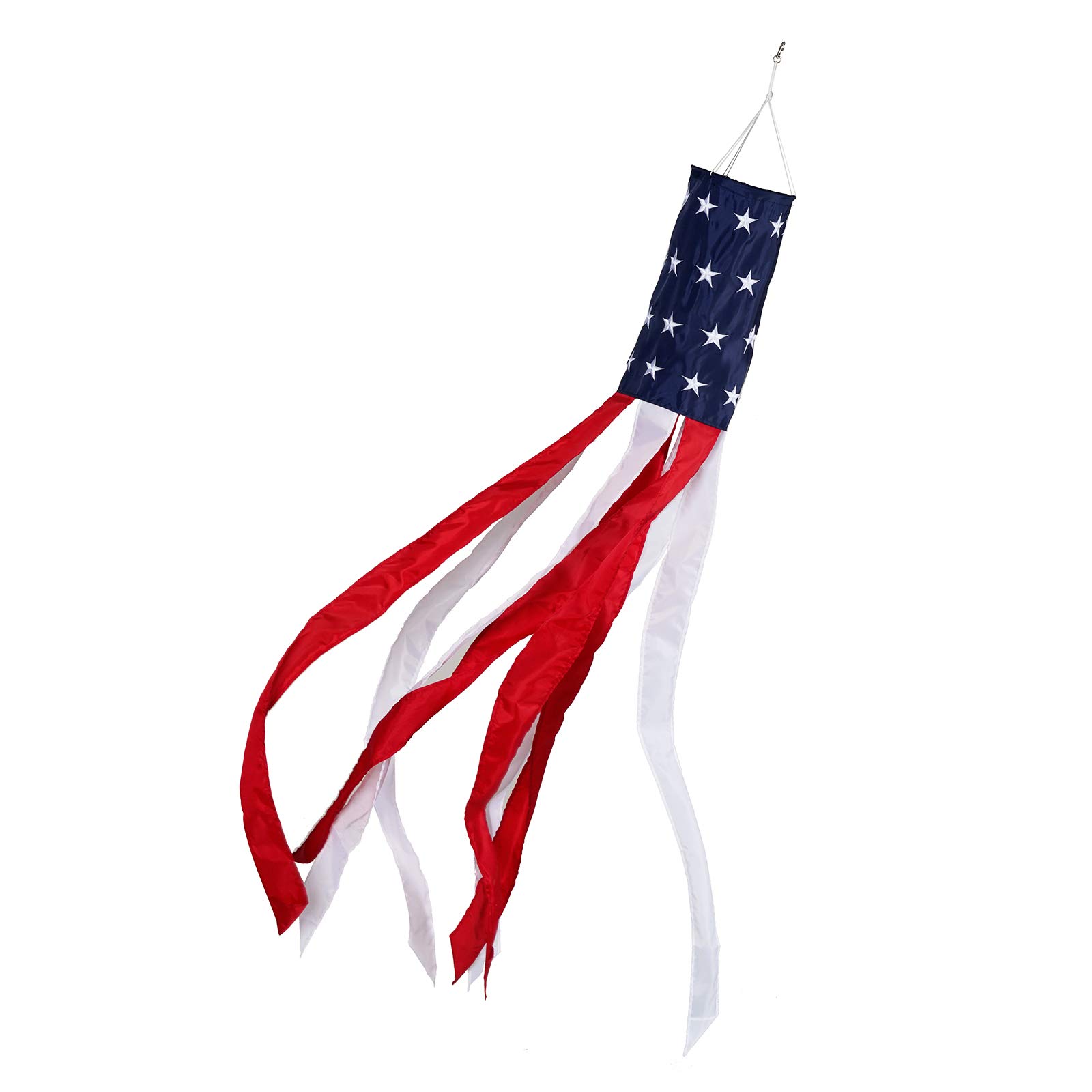 60 Inch American Flag Windsock Embroidered Stars - Outdoor Hanging Stripes USA - Wind Socks 4th of July Patriotic Decor