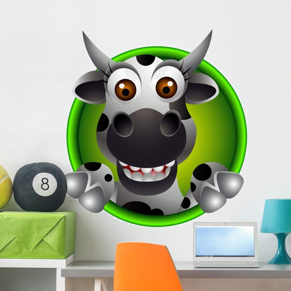 Wallmonkeys Cute Cow Head Cartoon Wall Decal Peel and Stick Animal Graphics (36 in H x 34 in W) WM12679