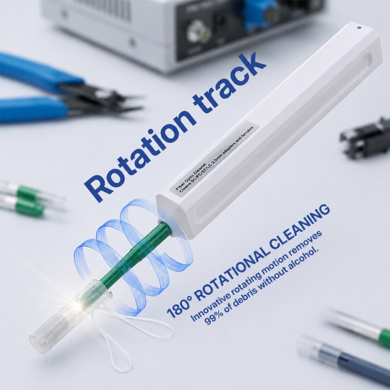 Fiber Optic Cleaning Pen for 2.5mm SC/FC/ST Connectors, Push-Action Cleaner with Extendable Probe, UPC/APC Compatible, 800+ Cleans, ESD-Safe- 5 Pack