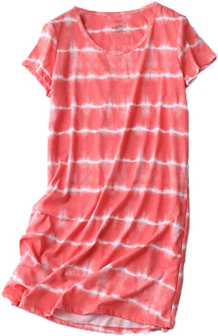Inadays Women's Cotton Nightgown Sleepwear Short Sleeves Nightshirt Casual Print Sleepdress Loose Comfy Pajama