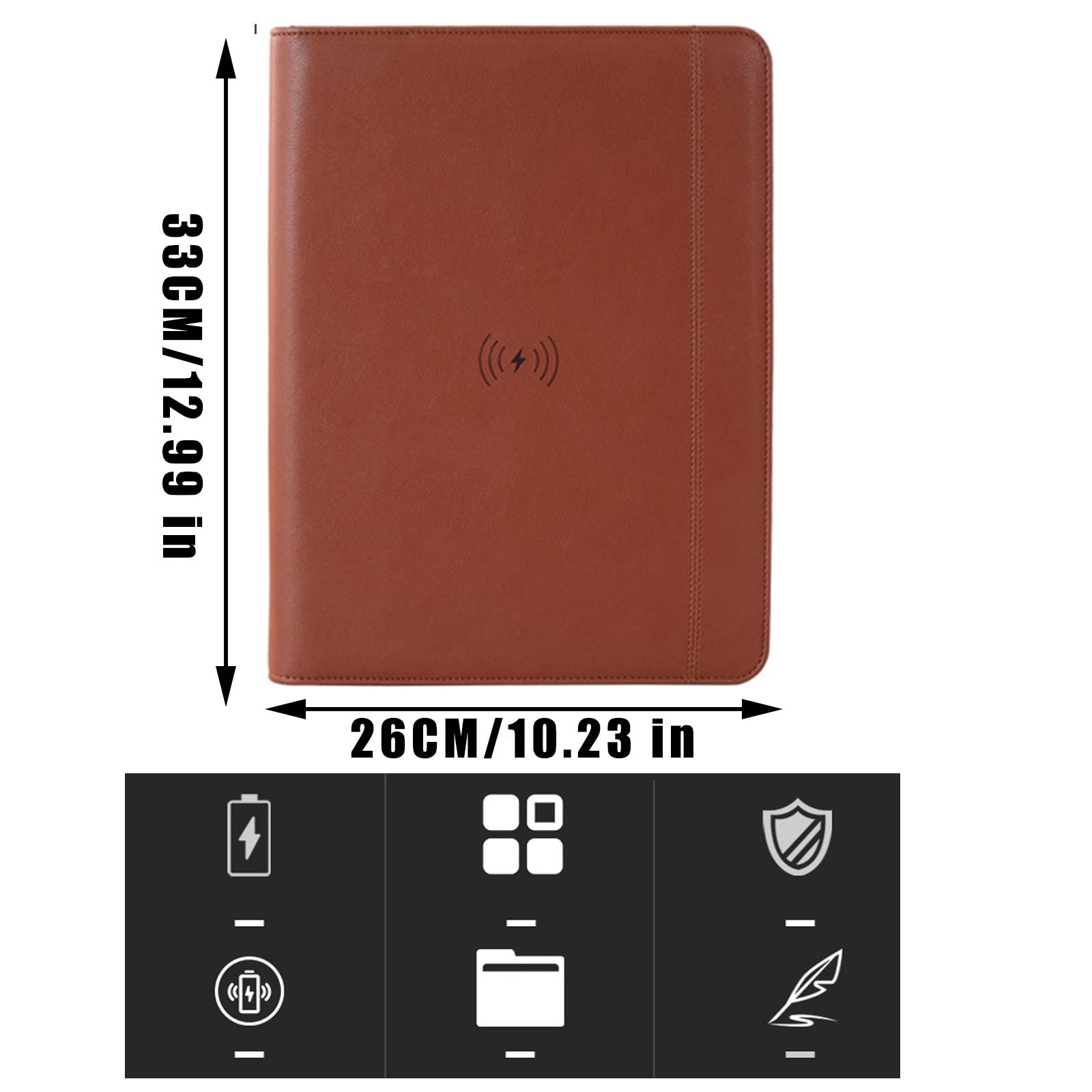 Cartella multifunzione A4 in pelle PU con caricatore, calcolatrice e organizer per notebook, per professionisti (argento)