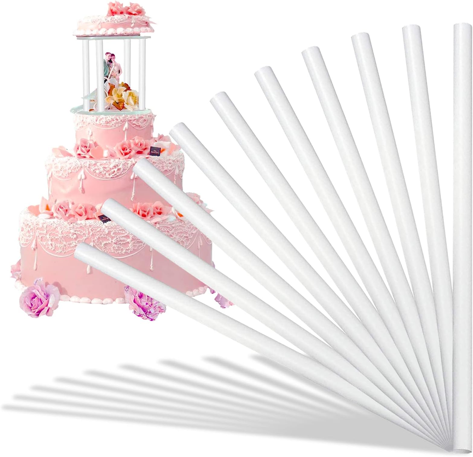 10 Pcs Cake Dowel Rods, 12 Inch Plastic Cake Support Rod White Cake Stand Sticks for Tiered Cake Construction and Stacking