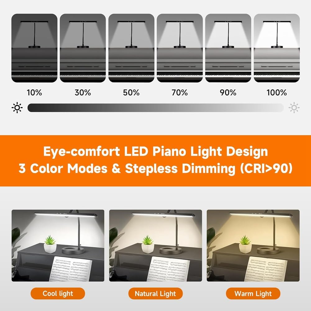 Malloy Musica per Pianoforte Light Dimmable Modern Reading Lamp per Pianoforte, Musicista, Lettura di Libri, Music Stand Light For Exight Piano UE Plug