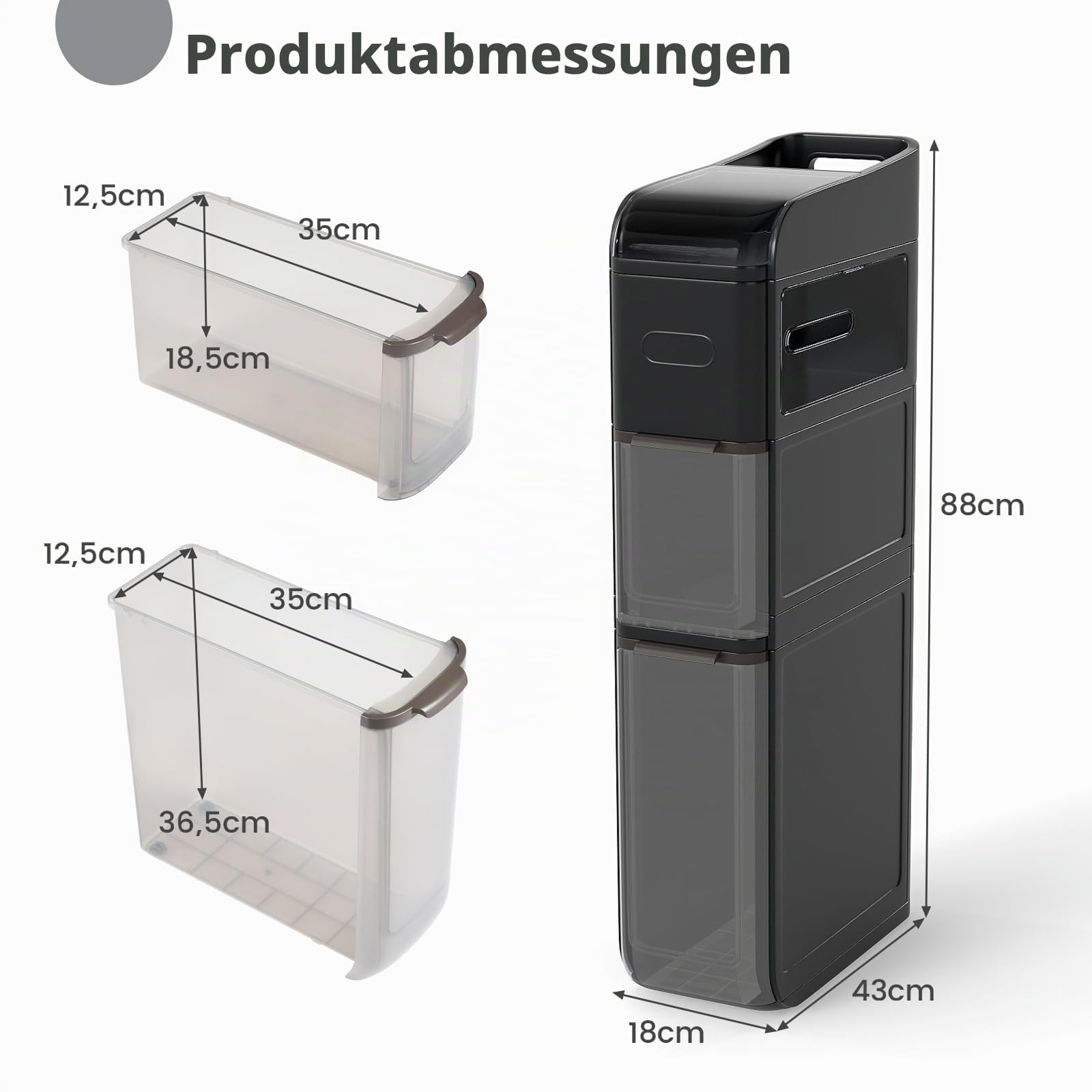 LIFEZEAL Schmaler Badezimmerschrank, Nischenschrank auf Rollen, Schrank mit Schublade, 4-stöckiger Beistellschrank mit Taschentuchbox, Kompakter Aufbewahrungsschrank für Bad, Küche, Büro (Schwarz)