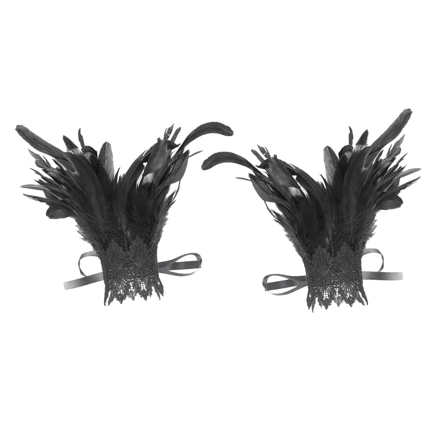 Blausky 1 Pair Feather Bracelets, Feather Bracelet, Lace Fingerless Gloves, Long Feather Gloves - Image 3