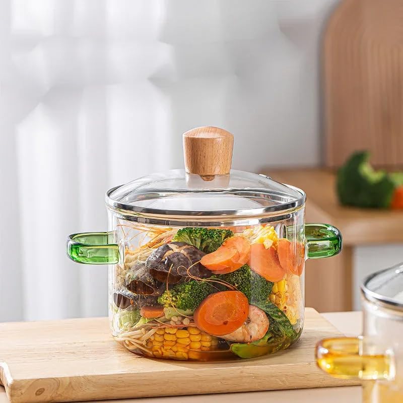 Avastro 1.6L Heat Resistant Glass Soup Pot with Lid | Double Handle Microwave, Gas Stove & Induction Compatible Cooking Pot | Transparent Glass Noodle & Soup Cooking Pot | Non-Stick Induction Bottom 4