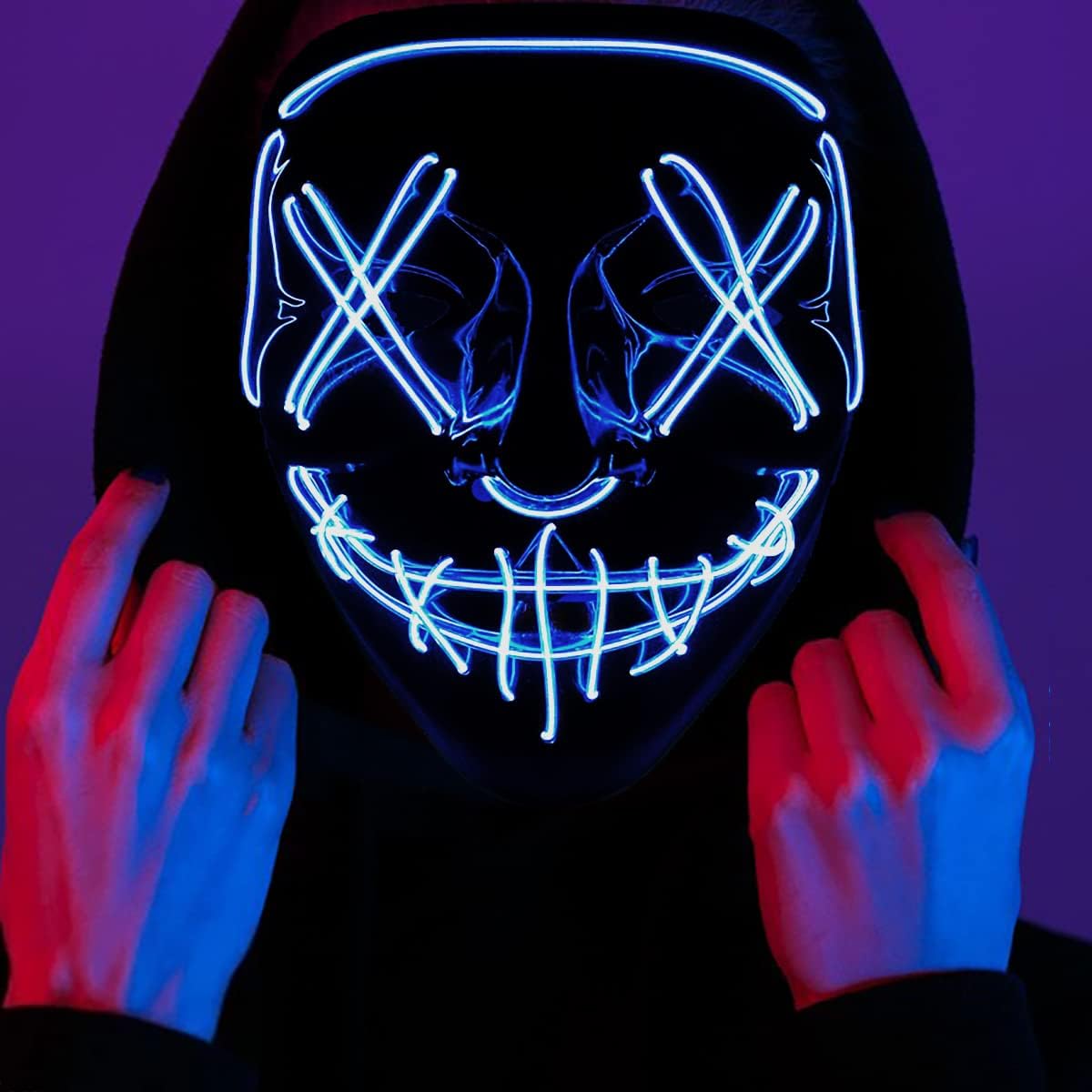 LISGO Halloween Masks, LED Purge Mask, Light Up Mask, Scary Masks with 3 Lighting Modes