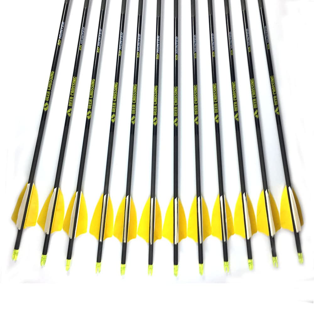 ACCMOS 31" Freccia in Puro Carbonio Spine 350 400 500 600 700 800 900 1000 ID 4.2mm con Piuma di Tacchino da 2,5" Frecce da Caccia, per Arco Ricurvo Arco Composto Tiro con L'Arco 6/12 pz