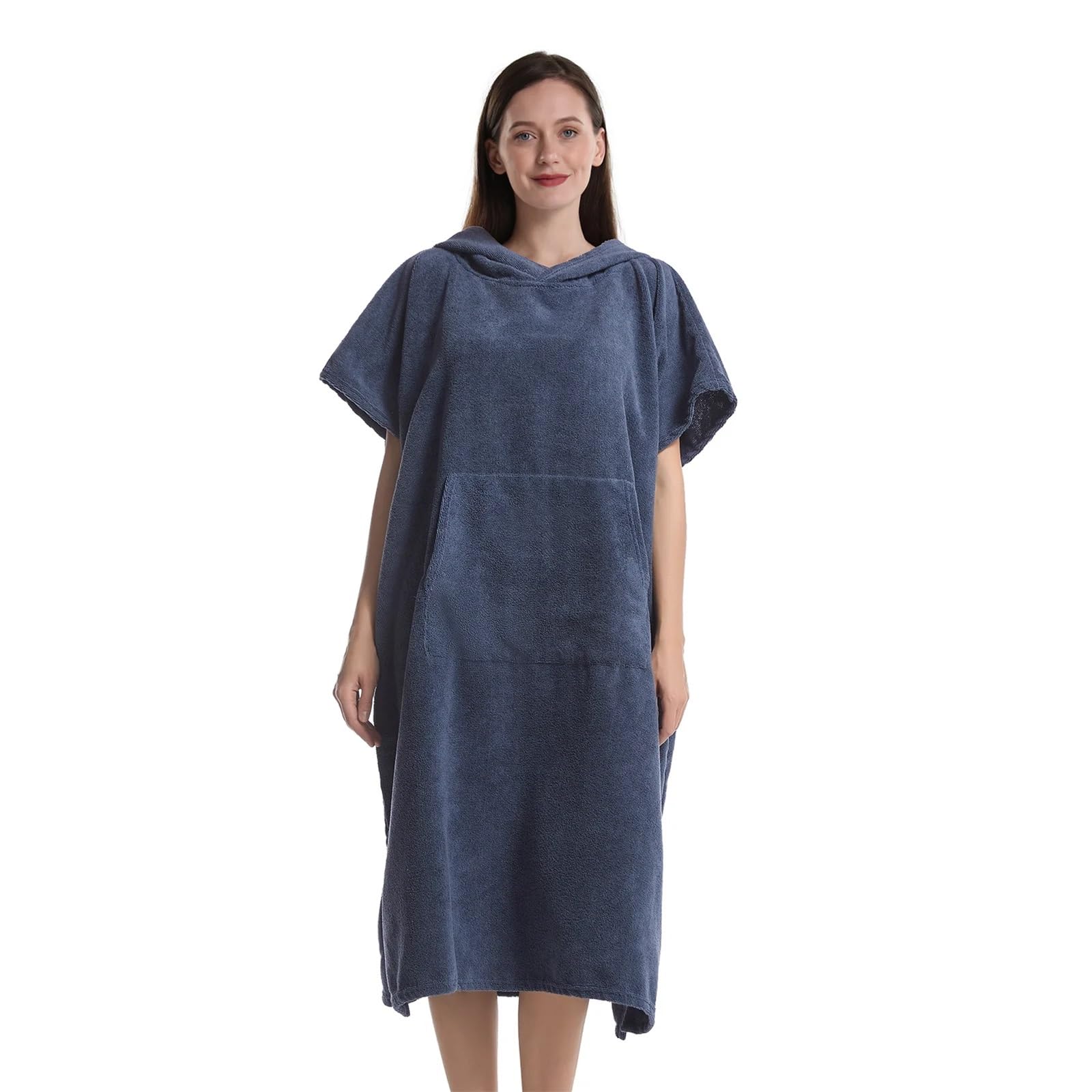 Badehandtuch mit Kapuze, Surfponcho, Umkleidemantel, schnelltrocknendes Mikrofaser-Umkleidetuch mit Tasche und Kapuze for drinnen und draußen(Dark Blue)