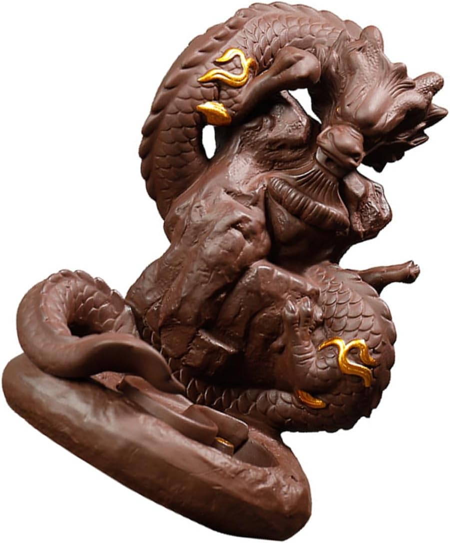 Backflow Incense Burner Purple Clay Dragon Figurine Cone Incense Holder for Office Desktop Home Fragrance Decoration