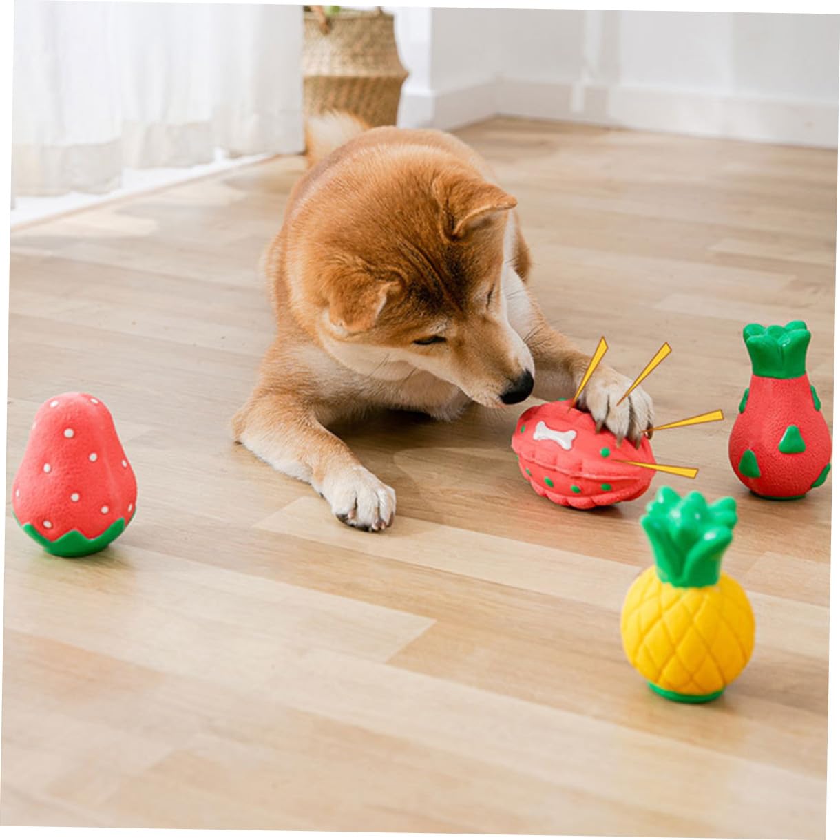 FRCOLOR 5stücke Interaktives Gummispielzeug Für Hunde Lustiges Obst-kauspielzeug Für Welpen Und Kleine Hunde Strapazierfähig Und Geräuschlos Fördert Die Zahnpflege Und Sorgt Für