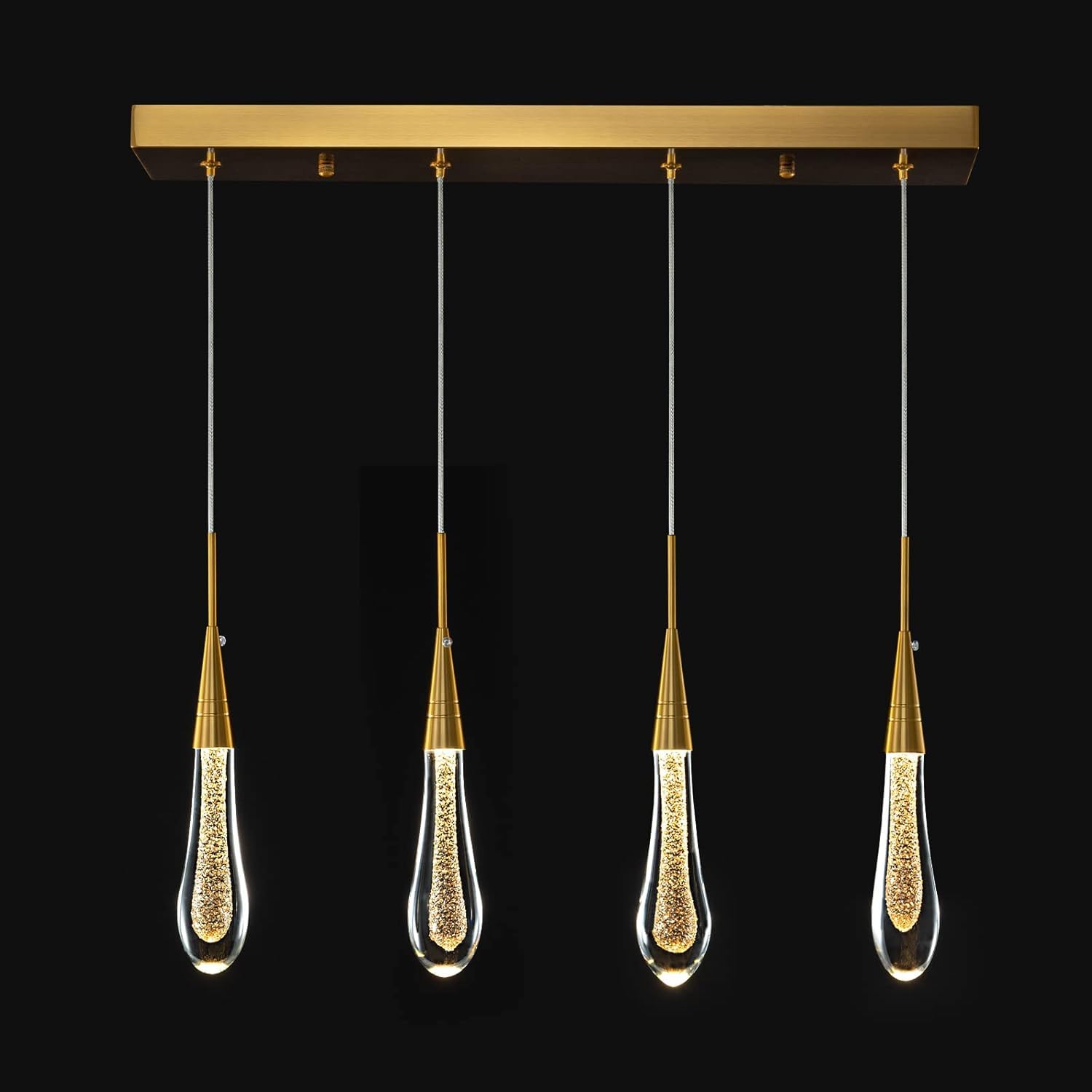 Sanbddlyy 4-Light Pendant Lights Kitchen Light Fixtures Dimmable Led Gold Mini Teardrop Crystal Lighting For Island Bedroom Hallway Entryway (2-Light)(4-Light)