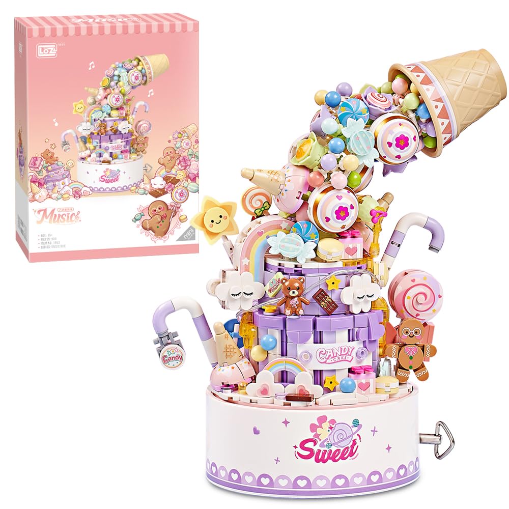 Front view of the assembled LOZ 1953 Sweet Heart Fluid Music Box Building Block Set