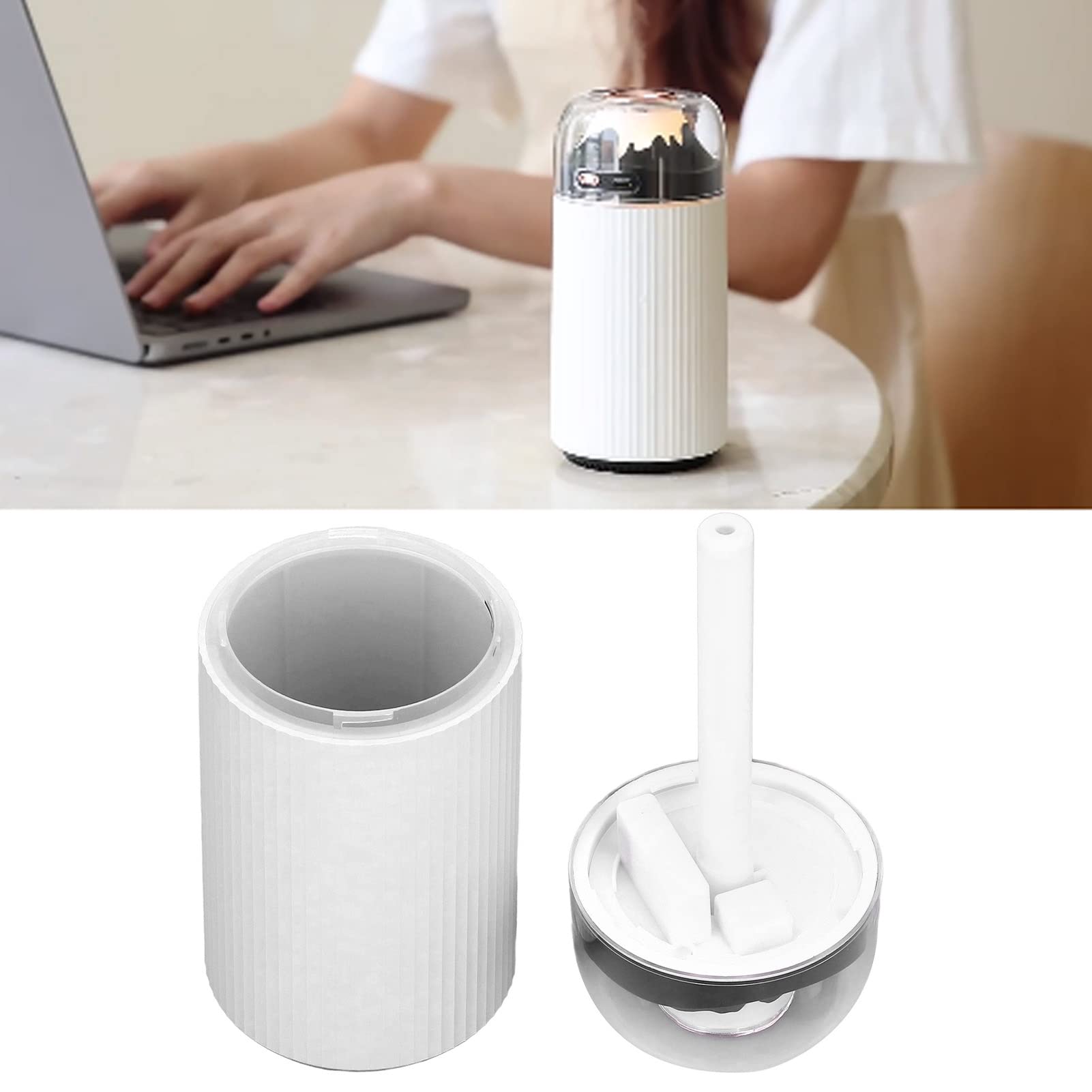 Piccolo umidificatore per luce notturna 300ml Nebulizzatore portatile 2 in 1 Mini umidificatore per auto USB con luce notturna per ufficio 5V (Bianca)